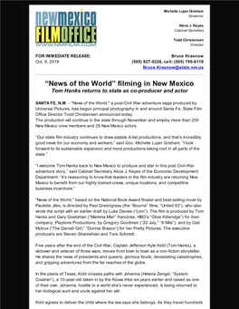 “News of the World” Filming in New Mexico Tom Hanks Returns to State As Co-Producer and Actor