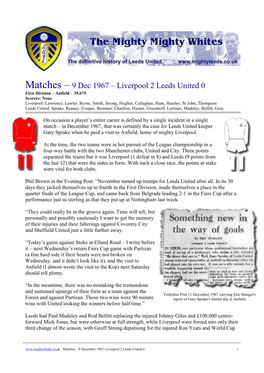 Matches – 9 Dec 1967 – Liverpool 2 Leeds United 0