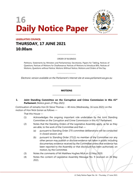 16 Daily Notice Paper
