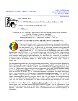 Public Health Service DEPARTMENT of HEALTH & HUMAN SERVICES Centers for Disease Control and Prevention (CDC) Memorandum Date: June 18, 2018