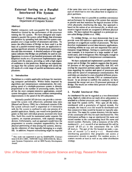 External Sorting on a Parallel Interleaved File System Univ. of Rochester 1989–90 Computer Science and Engg. Research Review