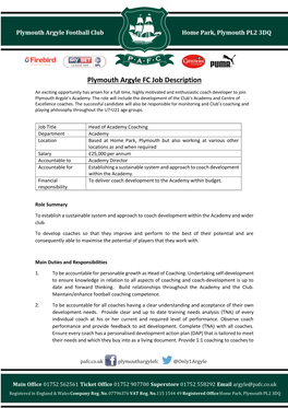 Plymouth Argyle FC Job Description