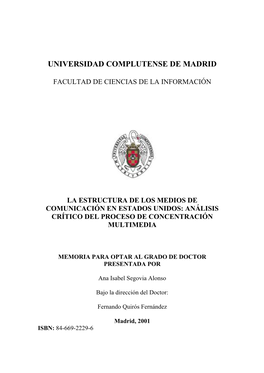 La Estructura De Los Medios De Comunicación En Estados Unidos: Análisis Crítico Del Proceso De Concentración Multimedia