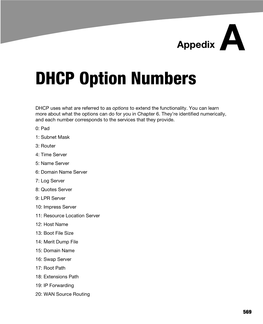 DHCP Option Numbers