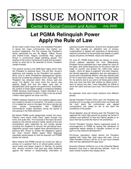 Let PGMA Relinquish Power Apply the Rule of Law