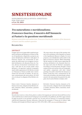 Tra Naturalismo E Meridionalismo. Francesco Guarino, Il Maestro Dell’Annuncio Ai Pastori E La Questione Meridionale Between Naturalism and Southernism