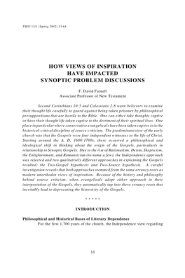 How Views of Inspiration Have Impacted Synoptic Problem Discussions