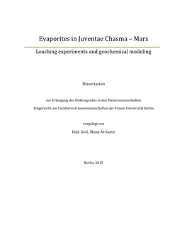 Evaporites in Juventae Chasma – Mars