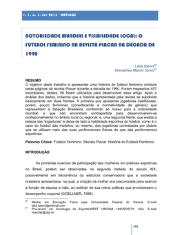 O Futebol Feminino Na Revista Placar Na Década De 1990