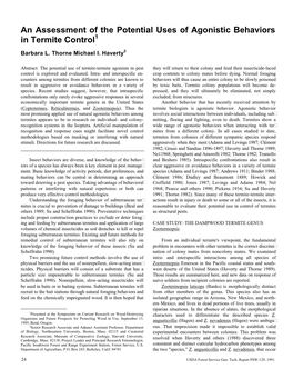 An Assessment of the Potential Uses of Agonistic Behaviors in Termite Control1