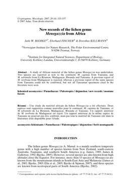 New Records of the Lichen Genus Menegazzia from Africa