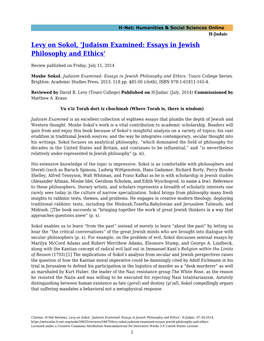 Levy on Sokol, 'Judaism Examined: Essays in Jewish Philosophy and Ethics'