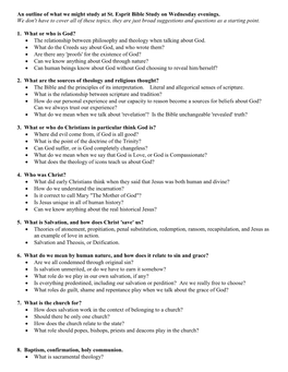 An Outline of What We Might Study at St. Esprit Bible Study on Wednesday Evenings