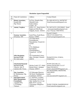 Publishing of the List of Resolution Agents Empanelled