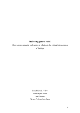 Preferring Gender Roles? on Women’S Romantic Preferences in Relation to the Cultural Phenomenon of Twilight