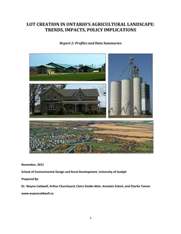 Lot Creation in Ontario's Agricultural Landscape: Trends, Impacts, Policy