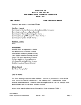 New Mexico Public Regulation Commission March 3, 2021 Page 1