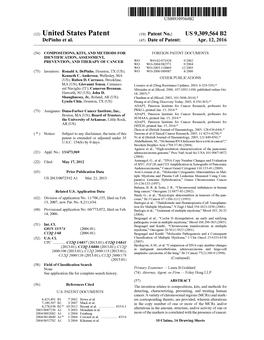 (12) United States Patent (10) Patent No.: US 9,309,564 B2 Depinho Et Al