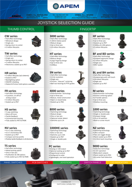 Joystick Selection Guide Thumb Control Fingertip