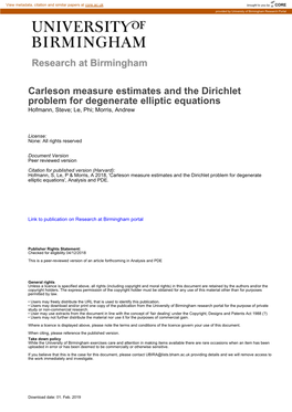 Carleson Measure Estimates and the Dirichlet Problem for Degenerate Elliptic Equations Hofmann, Steve; Le, Phi; Morris, Andrew