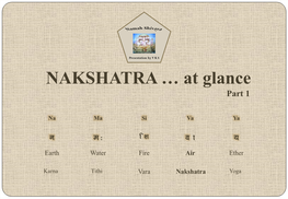 NAKSHATRA … at Glance Part 1