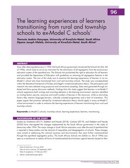 96 the Learning Experiences of Learners Transitioning from Rural And