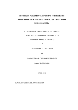 Flood Risk Perceptions and Coping Strategies Of