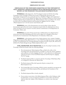 Township of Wall Ordinance No. 6-2019 Ordinance of The