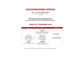 Faiz International Festival 2018 Schedule