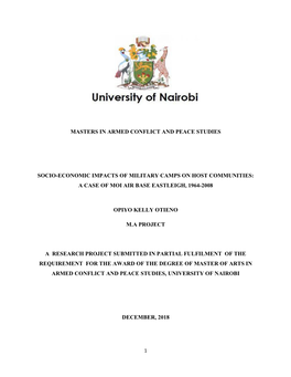 Socio-Economic Impacts of Military Camps on Host Communities: a Case of Moi Air Base Eastleigh, 1964-2008