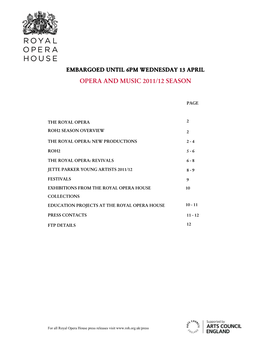 Opera and Music 2011/12 Season