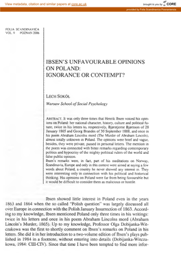 Ibsen's Unfavourable Opinions on Poland: Ignorance Or Contempt ? 203