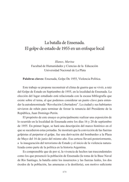 La Batalla De Ensenada. El Golpe De Estado De 1955 En Un Enfoque Local