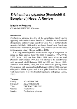 Trichanthera Gigantea (Humboldt & Bonpland.) Nees: a Review
