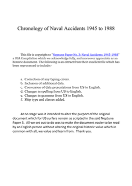 Chronology of Naval Accidents 1945 to 1988