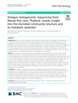 Shotgun Metagenomic Sequencing from Manao-Pee Cave, Thailand