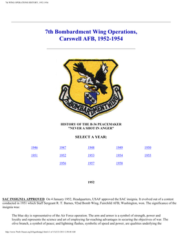 7Th WING OPERATIONS HISTORY, 1952-1954