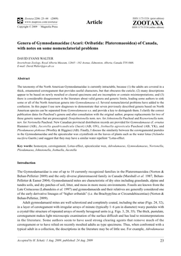 Zootaxa, Genera of Gymnodamaeidae (Acari: Oribatida