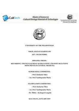 Recording and Management of Byzantine and Post Byzantine Monuments in Central Messenia