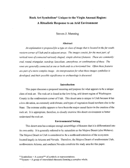 Rock Art Symbolism* Unique to the Virgin Anasazi Region: a Ritualistic Response to an Arid Environment