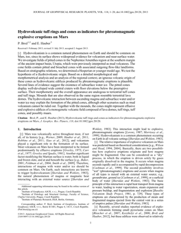 Hydrovolcanic Tuff Rings and Cones As Indicators for Phreatomagmatic Explosive Eruptions on Mars P