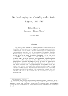 On the Changing Size of Nobility Under Ancien Régime, 1500-1789∗