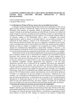 La Política Ferroviaria De La Dictadura De Primo De Rivera En Ciudad Real (1923-1930): Muchos Proyectos Y Pocas Realizaciones