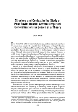 Structure and Context in the Study of Post-Soviet Russia : Severa ) Empirical Generalizations in Search of a Theory