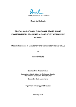 Ecole De Biologie SPATIAL VARIATION IN