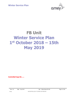 FB Unit Winter Service Plan 1St October 2018 – 15Th May 2019