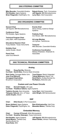 2002 Steering Committee 2002 Organizing Committee 2002