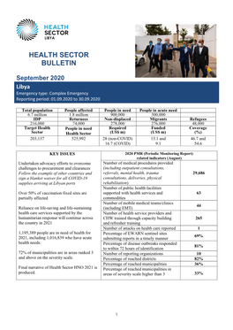 September 2020 Libya Emergency Type: Complex Emergency Reporting Period: 01.09.2020 to 30.09.2020