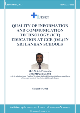 Quality of Information and Communication Technology (Ict) Education at Gce (O/L) in Sri Lankan Schools