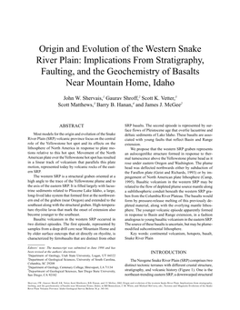 Origin and Evolution of the Western Snake River Plain: Implications from Stratigraphy, Faulting, and the Geochemistry of Basalts Near Mountain Home, Idaho